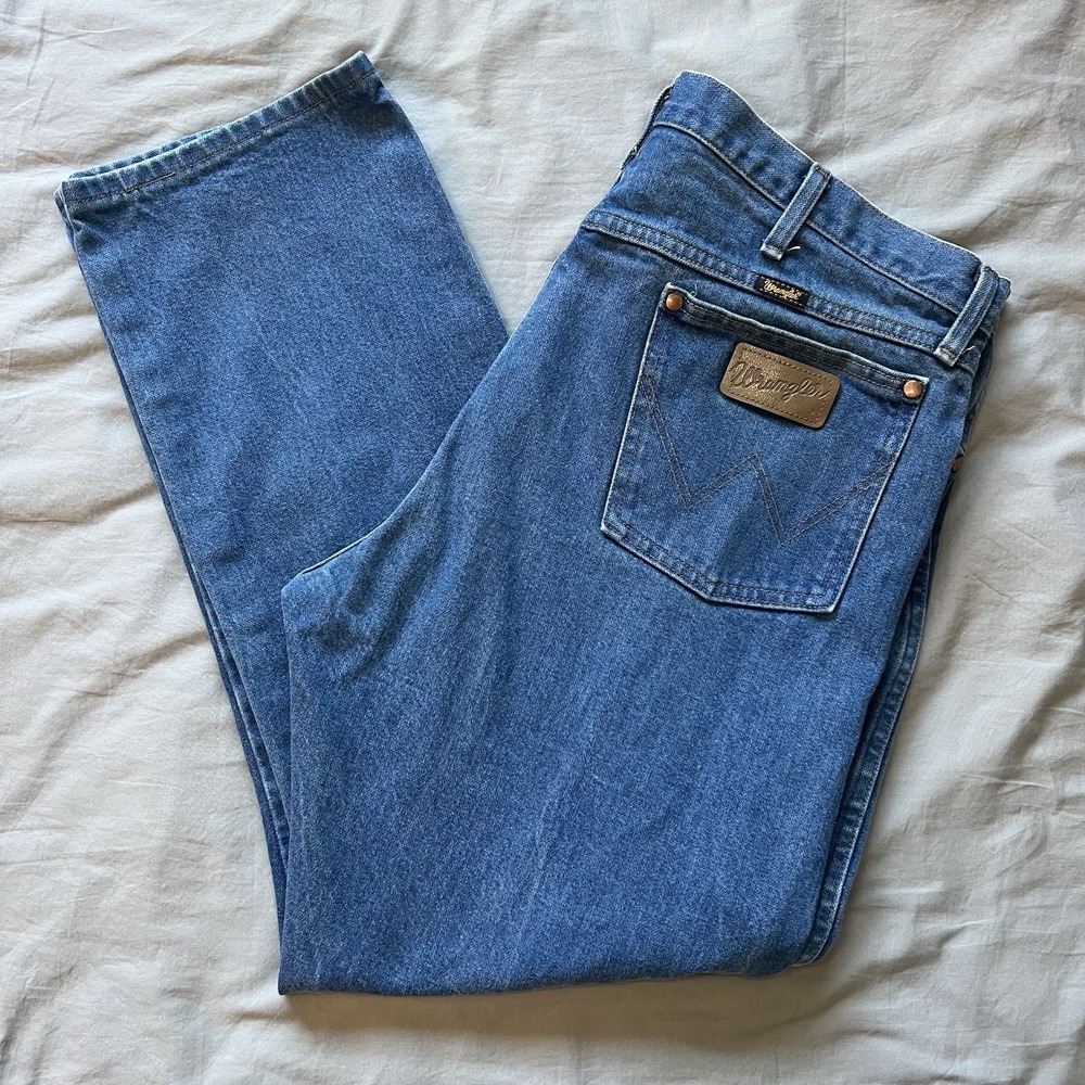WRANGLER Jean Men Size 40x30 Blue Denim Cowboy Cut High Rise Rodeo 13MWZ Tapered - Picture 14 of 14
